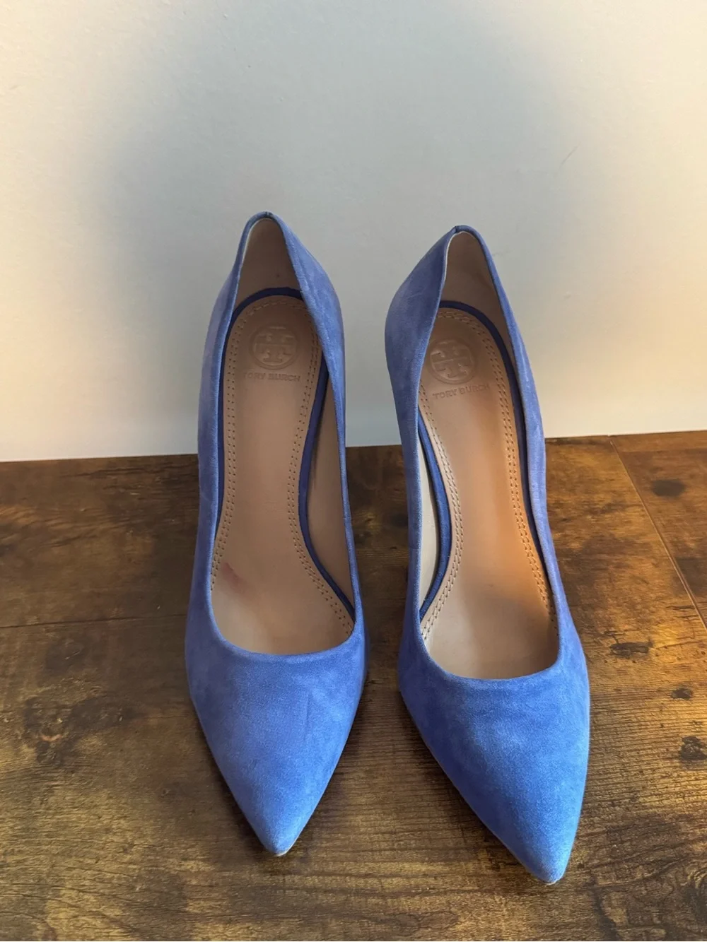 Tory Burch Blue Suede Pointed-Toe Block Heel Pumps Size 8 1/5